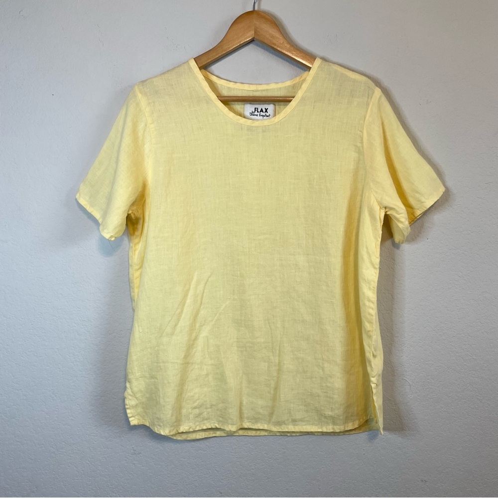 Light Yellow Linen Short Sleeve Women's Top